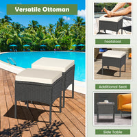 5PCS Patio Rattan Furniture Set Cushioned Sofa Ottoman Armrest Side Table Garden