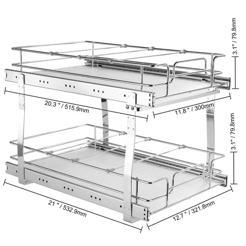 VEVOR Pull Out Cabinet Organizer, Chrome-Plated Steel Roll Out Drawers, Sliding Drawer Storage for Inside Kitchen Cabinet