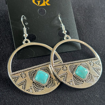 Magnetic Turquoise Circle Earrings for Women, Turquoise Dangle Hoop Earrings, Jewelry Gifts Box Included Orange&Green moissanite