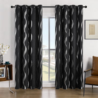 4Pcs Blackout Curtains Grommet Thermal Insulated Room Darkening  With Wave Foil Printed For Bedroom