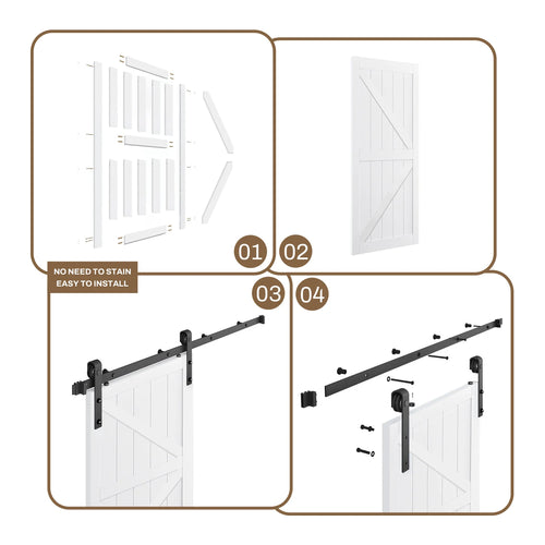 36in x 84in Sliding Barn Door and 6.6FT Hardware Kit Included, White Interior Slide Door Slab Covered with PVC Surface