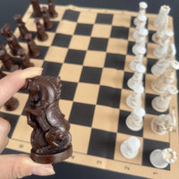 Big Vintage Chess 3d Qing Army Pieces Leather Chessboard Gypsum + Resin Pieces Game Box 40*19cm/15.7*7.5 Inch