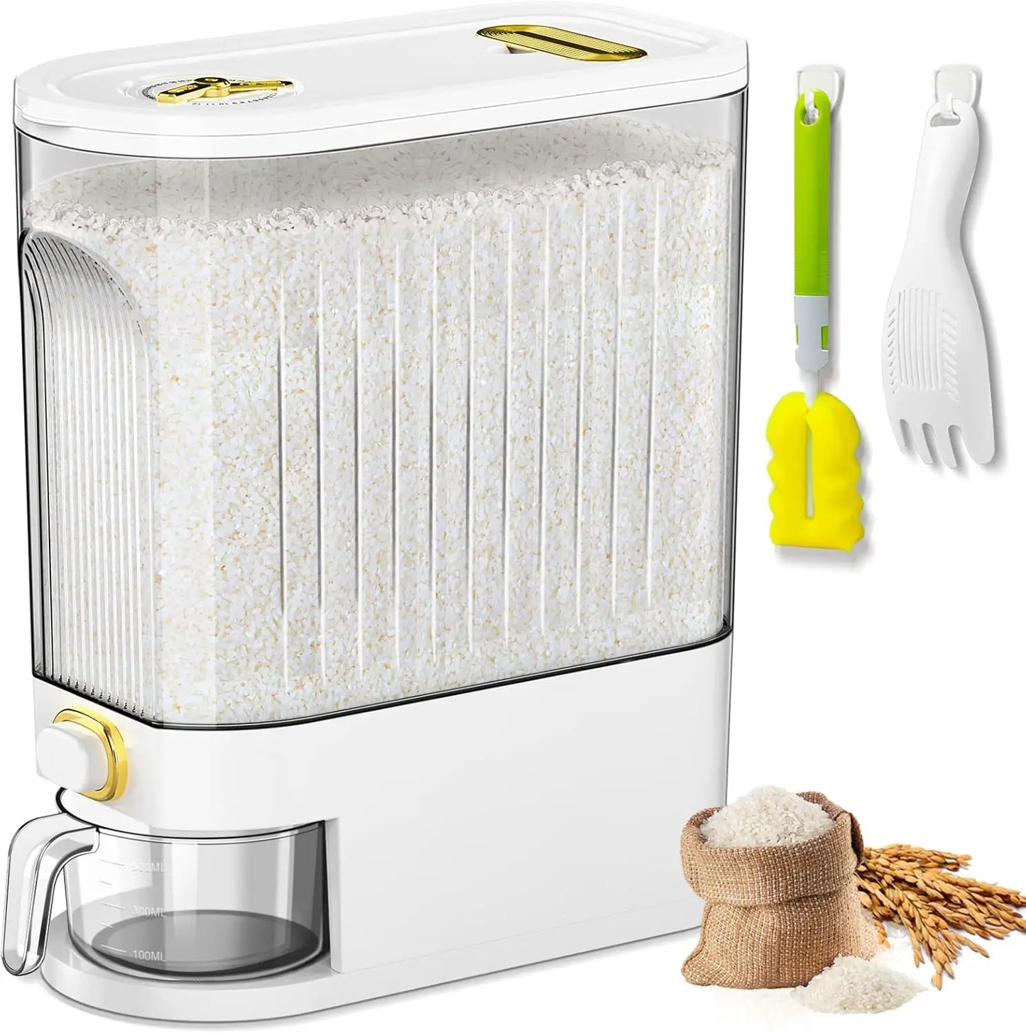 25 Lbs Rice Dispenser, Large Cereal Dry Food Storage Containers with Measuring Cup,BPA-Free Household for Kitchen Pantry