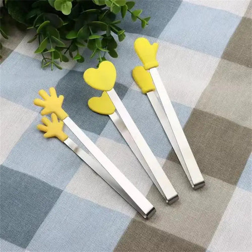 1/3pc Silicone Mini Tongs Stainless Steel Hand Shape Food Tongs Kitchen Barbecue Steak Frying Clip Barbecue Snack Ice Candy Clip