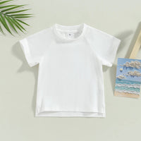 Kids Cotton Short Sleeve T-shirt Summer Casual Loose Fit Solid Color O Neck Tee for Toddler Girls and Boys