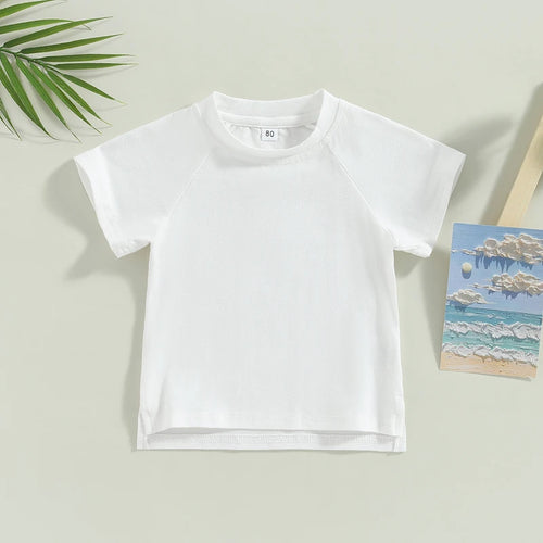 Kids Cotton Short Sleeve T-shirt Summer Casual Loose Fit Solid Color O Neck Tee for Toddler Girls and Boys