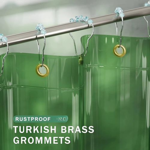 Soft Clear Green Heavy Duty Shower Curtain and Liner 2-in-1, 72x72 Luxury Plastic, 12 Rustproof Grommets & 3 Heavyweight Stones