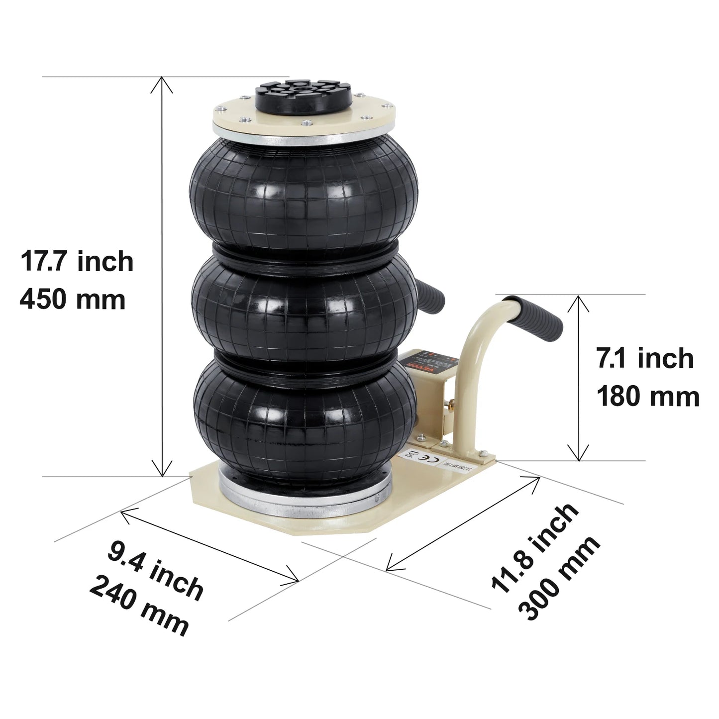 VEVOR Triple Bag Air Jack 3 Ton (6600 lbs) Capacity Portable Pneumatic Car Jacks Heavy Duty&Quick Lifting for Garage Car Repair