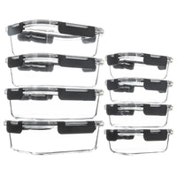 8-Piece Glass Food Storage Containers Set, BPA-Free, Leakproof, Microwave & Oven Safe, 6 Sizes, Borosilicate Glass Lock Lid