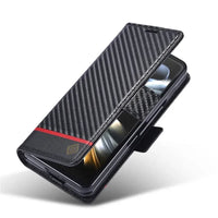 PU Carbon Fiber Leather Wallet Phone Case For Samsung Galaxy Z Fold 6 5 4 3 Magnetic Flip Book Holder Cover For Galaxy Z Fold6