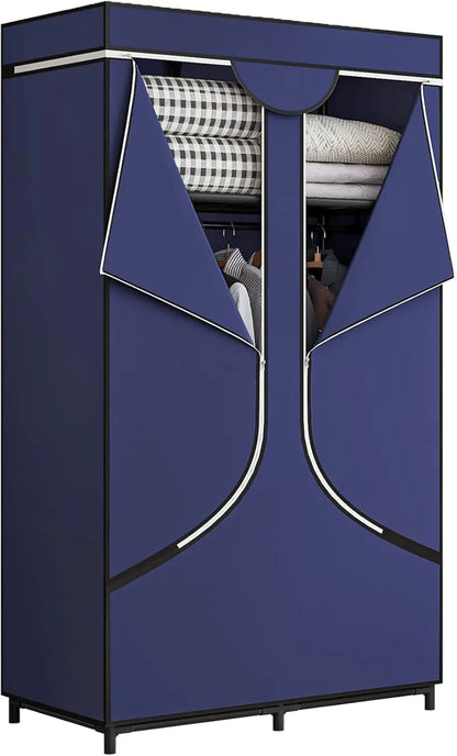 Portable Wardrobe Closet Storage Organizer Metal Hanging Rack Non-Woven Fabric 34 Inch