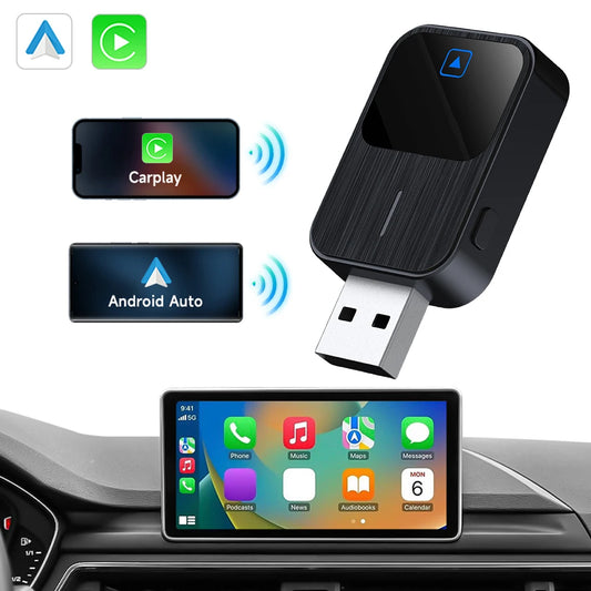 2 In 1 Wireless Android Auto & CarPlay Dongle USB-C/USB AI Box Auto Connect Voice Control for OEM Wired Carplay Android Auto Car
