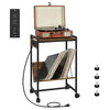 Record Player Stand with Vinyl Storage Side Table with Charging Station, 2 Tier with wheels Record Player Table for Living Room