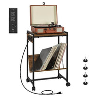 Record Player Stand with Vinyl Storage Side Table with Charging Station, 2 Tier with wheels Record Player Table for Living Room
