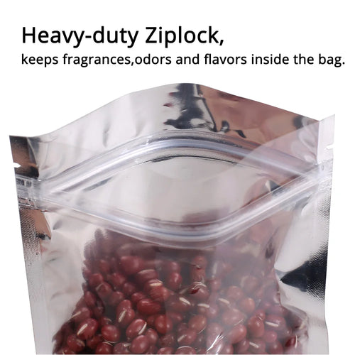 One Side Clear Mylar Plastic Bags 9x14cm Eco-friendly Smell Proof Coffee Bean Doypack Glossy Silver Stand Up Zip Lock Pouches