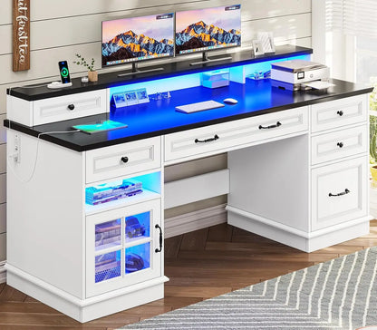 Executive Desk with File Drawer, Computer Desk with Monitor Stand, Home Office Desk with Drawers & Storage Cabinet
