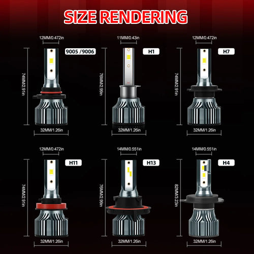 roadsun 2pcs LED Bulbs 9005/HB3 9006/HB4 H11 H7 H1 H4 H13 High Low Beam Headlight All-in-one, 28000LM 200W Ultra-white 6500K