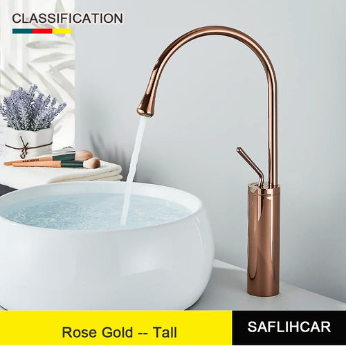 Brushed Gold Basin Faucet Black Faucet Deck Mounted Basin Sink Tap Hot & Cold Mixer Brass Tap for Bathroom