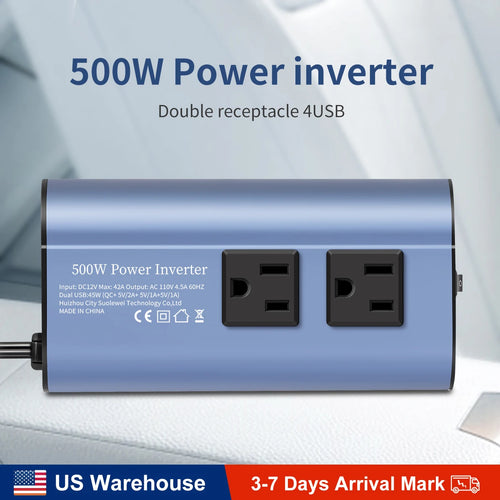 500W Double receptacle 4USB  Modified Frequency Inverter DC12V To AC 110V Ports Car Adapter Portable Inverter