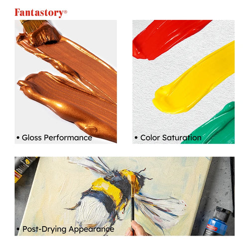 Fantastory 28 Classic Colors Acrylic Paint Set, Professional Craft Paint With 12 Brushes, Suitable for Wood/ Stons/ Model/ Rock