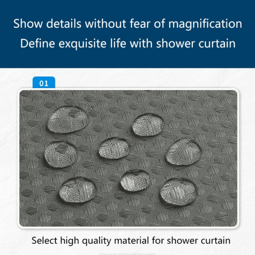 1pcs 180cm*180cm Plain Waffle Waterproof Mildew Resistant Polyester Shower Curtain Bathroom Partition Curtain With 12 Hooks