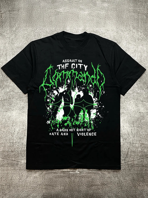 Assault on The City Theme 200g Pure Cotton Men's Black Crewneck Short - Sleeve T - Shirt