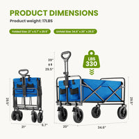 JHK Outdoor Collapsible Foldable Garden Beach Cart Large Capacity Wagon Cart Utility Grocery Wagon for Shopping Sports Camping