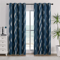 4Pcs Blackout Curtains Grommet Thermal Insulated Room Darkening  With Wave Foil Printed For Bedroom
