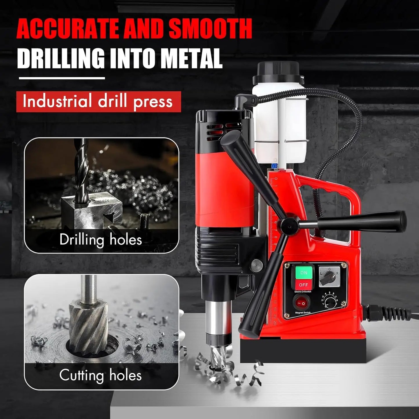 Magnetic Drill Press 110V, 2 Inch Boring Diameter, 1400W, 810 RPM, 6Pcs Drill Bits, 40 Dual Track, Portable Magnetic Drill