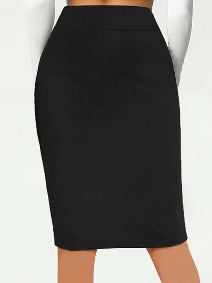 Women s Elegant High Waist Bodycon Midi Skirt in Solid Color  Fit Pencil Skirt for a Sophisticated Look