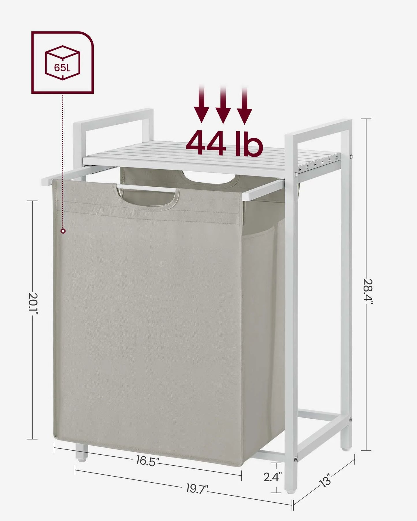 VASAGLE Laundry Hamper, Laundry Basket, Laundry Sorter with A Pull-Out and Removable Bag, Shelf, Metal Frame, 17.2 Gallons