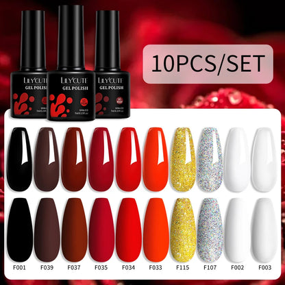 LILYCUTE 10PCS/Set Набір гель-лаків для нігтів Рожевий фіолетовий гель для нігтів Напівперманентний УФ світлодіодний лак Nail Art Design Soak Off Набір гелів для нігтів