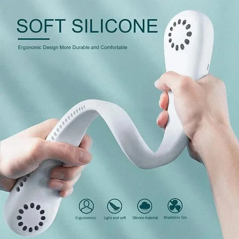 2025 Long endur New Mini Neck Mounted Fan Portable Bladeless Neck Rechargeable Air Cooler 3 Speed Mini Summer Sports Fan Outdoor
