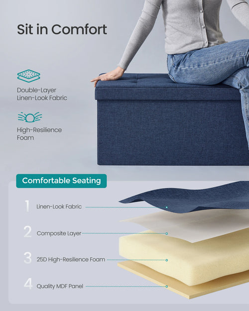 SONGMICS 30 Inches Folding Storage Ottoman Bench, Storage Chest, Foot Rest Stool