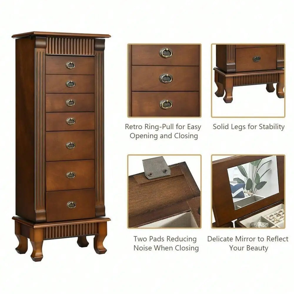 Wooden Jewelry Cabinet Armoire Box Storage Chest Stand Hidden Mirror Christmas