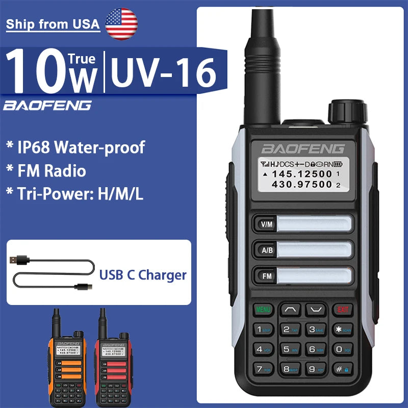 Baofeng UV-16 IP68 Waterproof Walkie Talkie Dual Band High Power Radio Dual Band Vhf Uhf CB Ham Radio Long Range  Two Way Radio