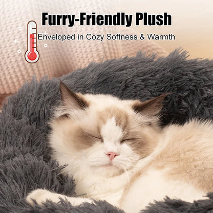 50-100cm Calming Donut Bed For Dog and Cat，Super Soft Plush Pet Cat Beds, Cute Fluffy Round Pet Bed Non-Slip Washable