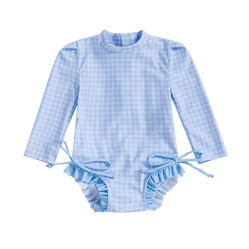 Women s Long Sleeve Rash Guard Swimsuit with Ruffle Trim and Floral Print  Bathing Suit Swim Romper for Girls