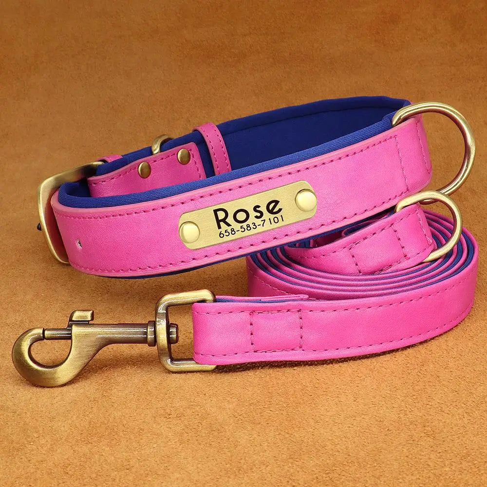PU Leather Dog Collar and Leash Set Soft Durable Plain Leather Dogs Collars 5ft Lead Adjustable for Small Medium Dogs Pug