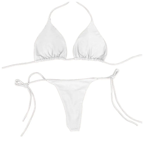 Sexy Women Bikini Lingerie Set Side Tie Swimsuit T--back Low Rise Thong Bandage Style Brazilian Swimwear Soft Solid Underwear
