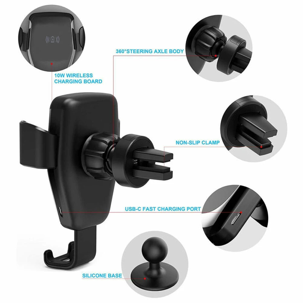 Qi Wireless Fast Charger Car Mount Air Vent Gravity Mobile Phone Holder Charging Stand For IPhone 14 13 12 11 Pro Xiaomi Samsung