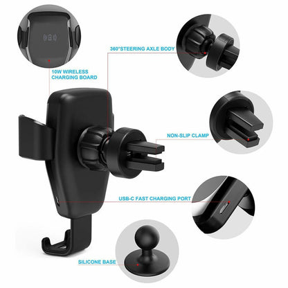 Qi Wireless Fast Charger Car Mount Air Vent Gravity Mobile Phone Holder Charging Stand For IPhone 14 13 12 11 Pro Xiaomi Samsung