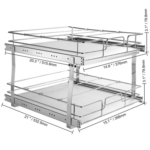 VEVOR Pull Out Cabinet Organizer, Chrome-Plated Steel Roll Out Drawers, Sliding Drawer Storage for Inside Kitchen Cabinet