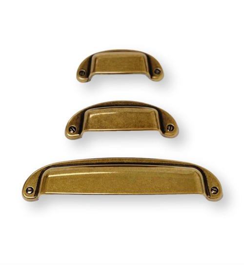 Drawer Cup Pull "Capri" in Antique Brass - Brass Cabinet Hardware Euro • Knobs