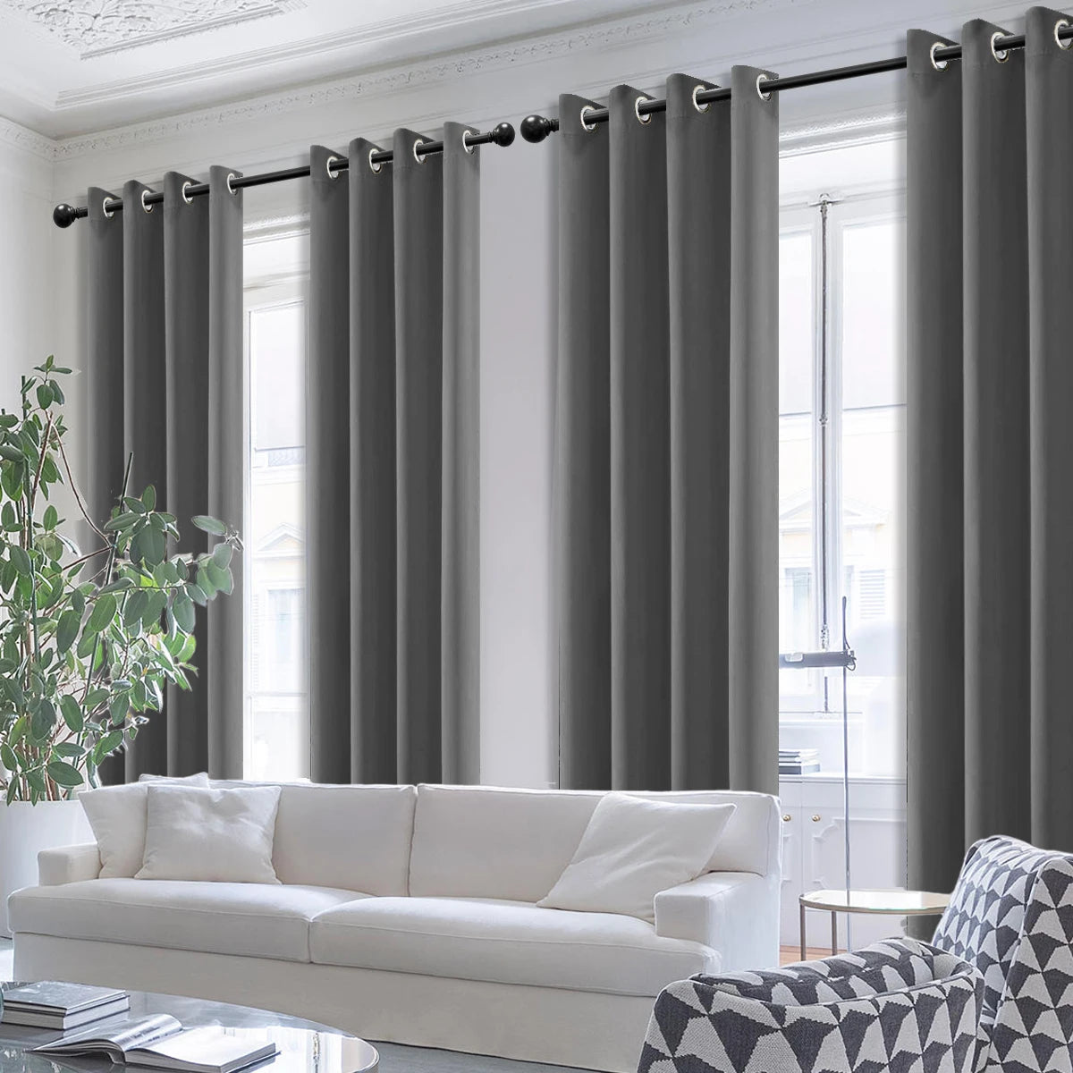 4PCS Blackout Curtains, Heat-Insulated Grommet Curtains For Bedroom Darkening, Noise Reduction Curtains For Living Room