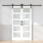 Double Glass Barn Door with Sliding Hardware Kit, 5-Panel Frosted Glass, Waterproof Surface, Ideal for Home or Office Use
