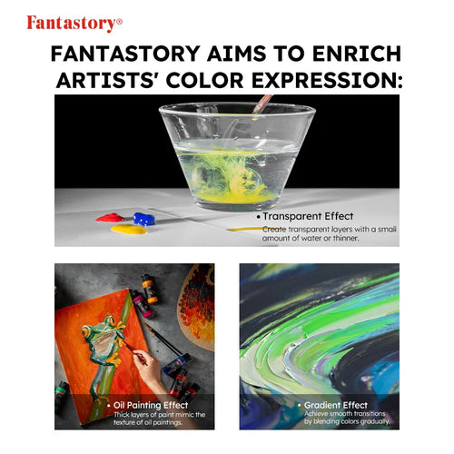 Fantastory 28 Classic Colors Acrylic Paint Set, Professional Craft Paint With 12 Brushes, Suitable for Wood/ Stons/ Model/ Rock