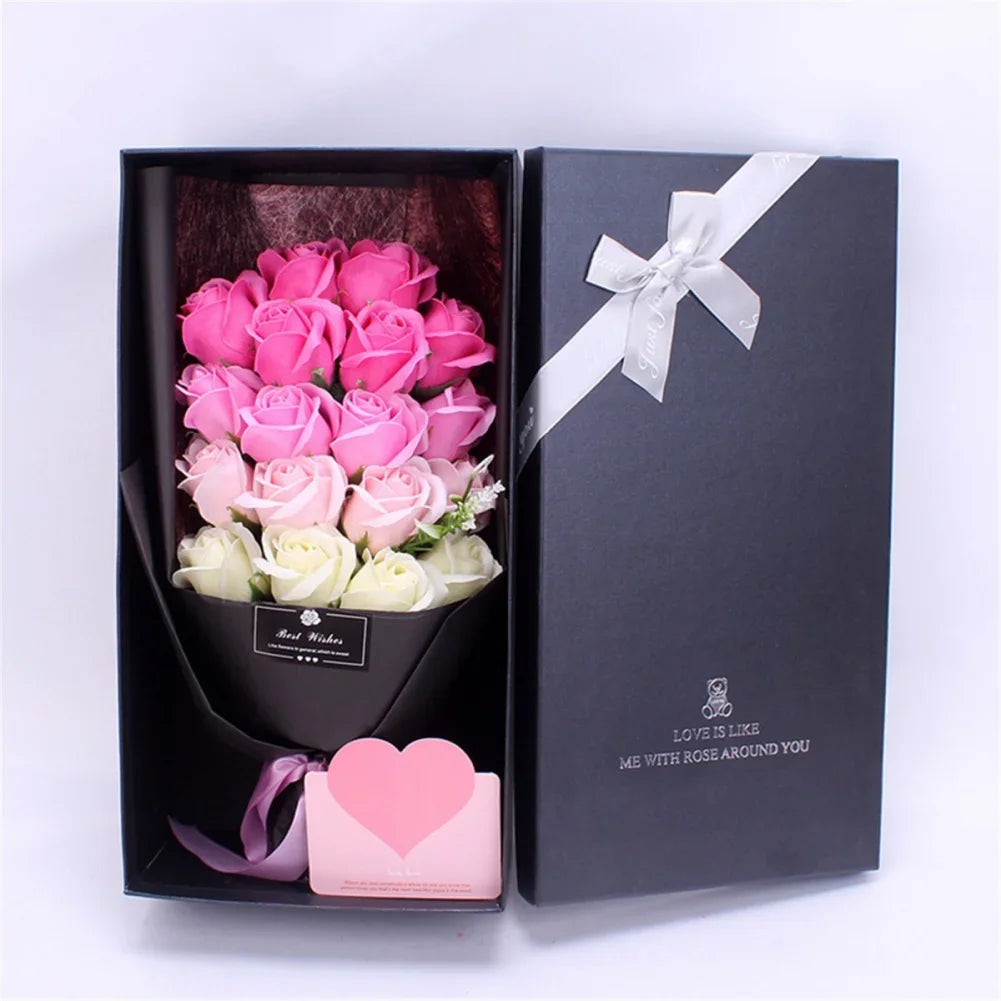 Soap Flower Bouquet with Gift Box Beautiful Flora Scented Bath Soap Flower in Case for Anniversary Valentine's Day Mother Day