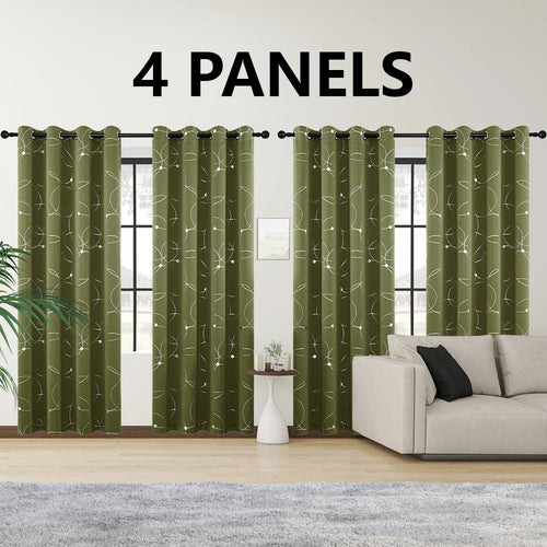 4PCSBlackout Curtains Grommet Thermal Insulated Room Darkening  With Circle And Dots Foil Printed For Bedroom