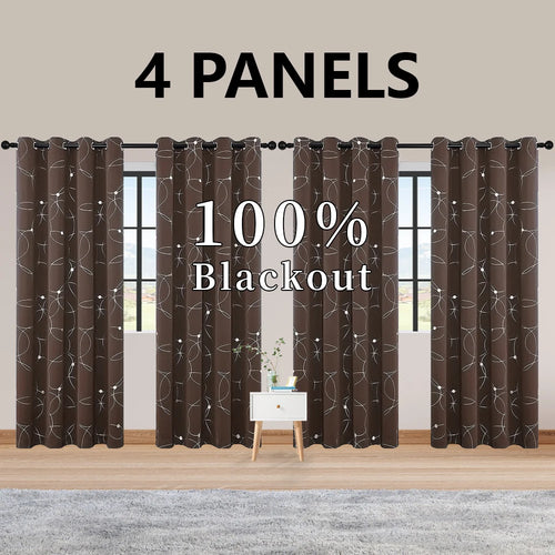 4PCSBlackout Curtains Grommet Thermal Insulated Room Darkening  With Circle And Dots Foil Printed For Bedroom